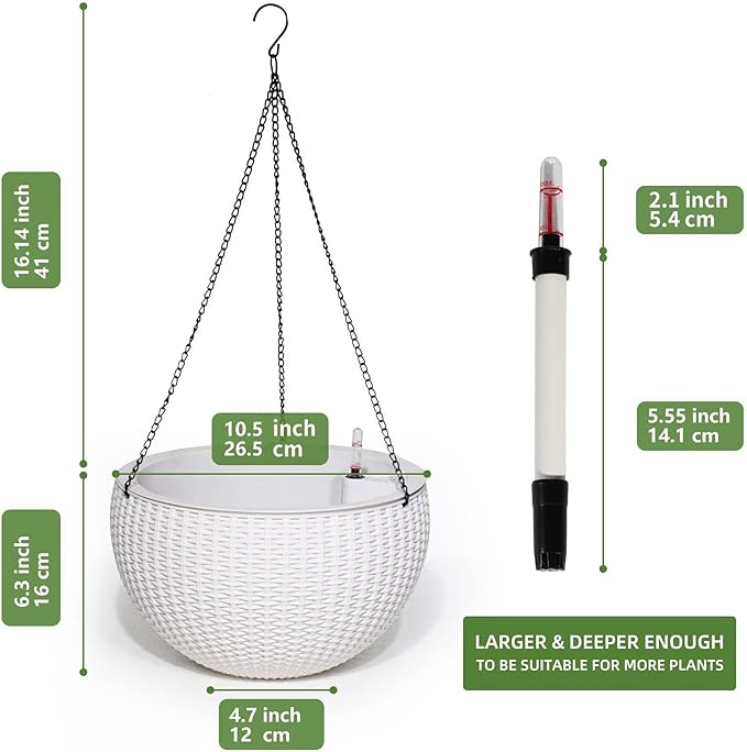 Dexceder 10.5 Inch Large Self Watering Hanging Planters Indoor Outdoor - Image 3
