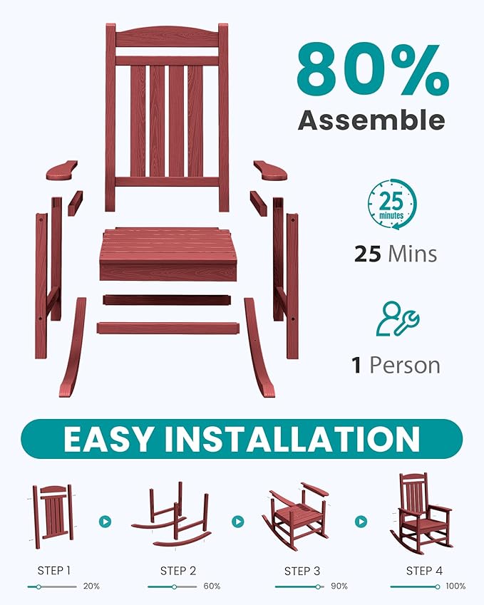 SERWALL Patio Rocking Chairs Set of 4, HDPE Outdoor Rockers - Image 6