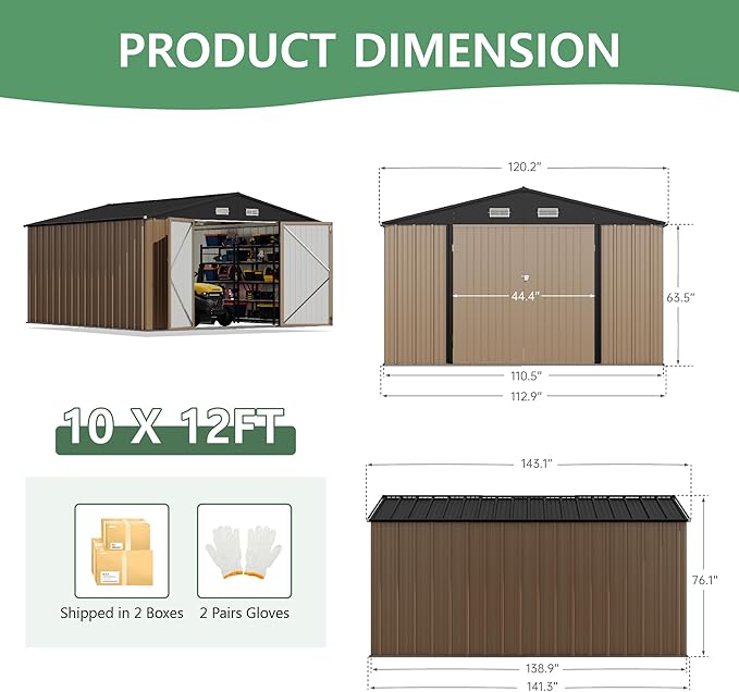 Devoko 10x12 FT Outdoor Storage Shed, Large Metal Storage Sheds - Image 3
