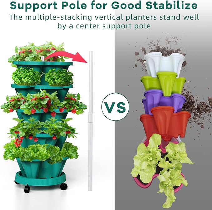 Strawberry Vertical Planters Tower Garden 3 Pack, 7 Tiered Stacking Herb - Image 5
