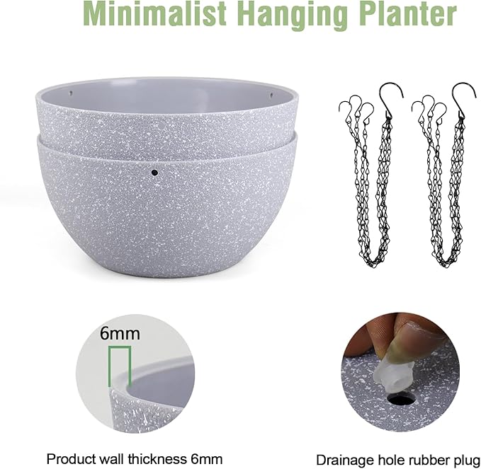 12 inch Large Hanging Planters for Indoor Outdoor Plants, 2 Pack Hanging Flower - Image 4