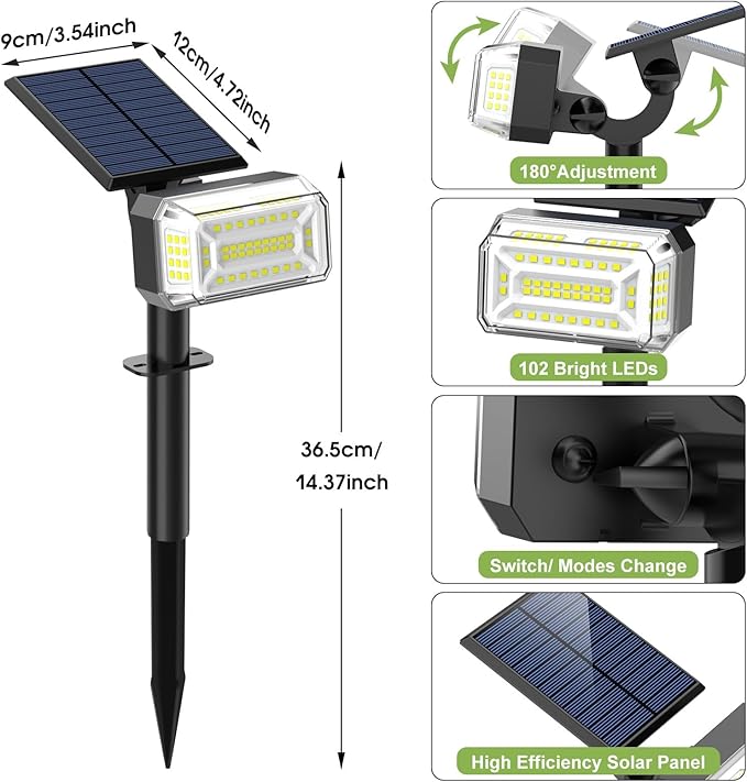 102 LED Solar Spot Lights Outdoor Waterproof IP65, Adjustable Landscape - Image 6