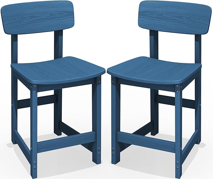 SERWALL Outdoor Bar Stools Set of 2, All Weather HDPE 25" Counter Height Bar by SERWALL
