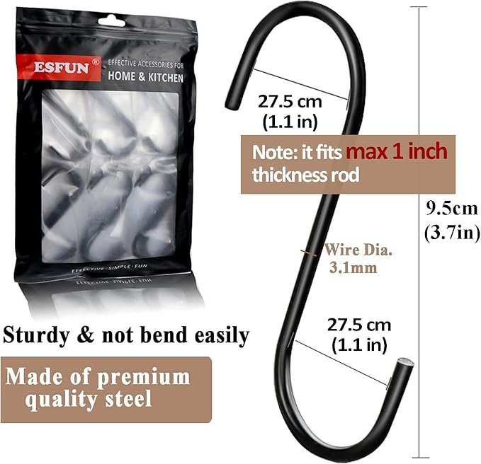 30 Pack 3.7 inch Length S Hooks Black Steel S Shaped Hooks - Image 2