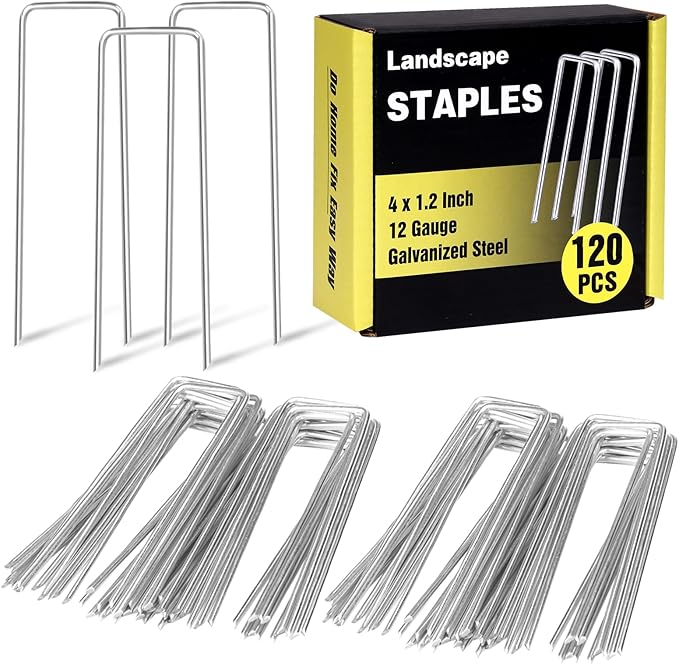HongWay 120 Pack 4 Inch Landscape Garden Staples, Garden Stakes Galvanized 12 by HongWay