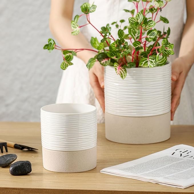 Nihow Self Watering Plant Pot for Indoor Plants: 4.5+6 Inch Ceramic Planter - Image 7