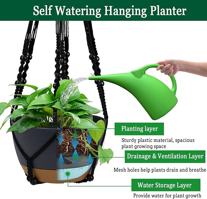 2 Pack Hanging Planters Set, 10 Inch Indoor Outdoor Hanging Plant Pot Basket - Image 2