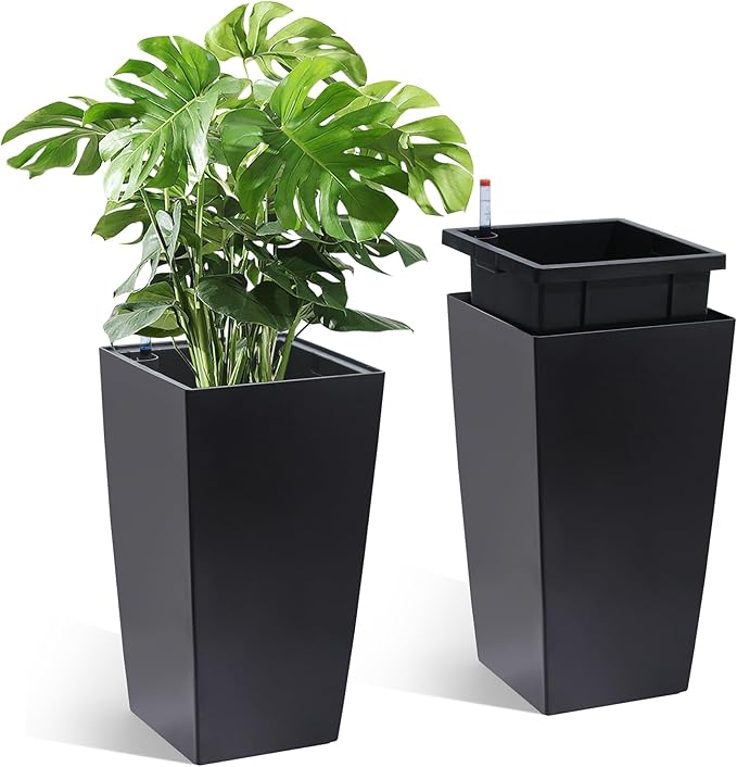 Garvee 16" Tall Planters Set of 2, Outdoor＆Indoor Black Planter Pots, High by Garvee