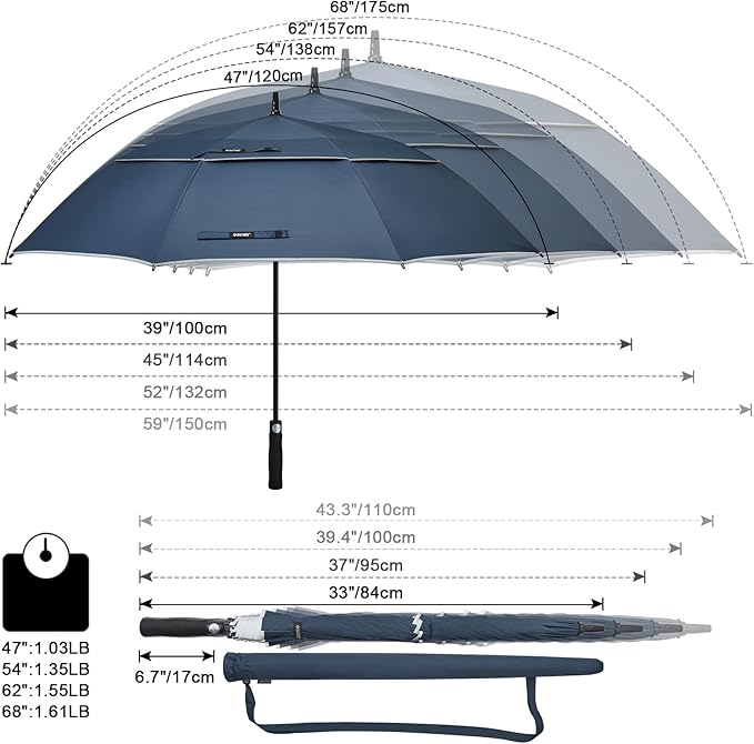 G4Free 47/54/62/68/72 Inch Automatic Open Golf Umbrella Oversize Extra Large - Image 3