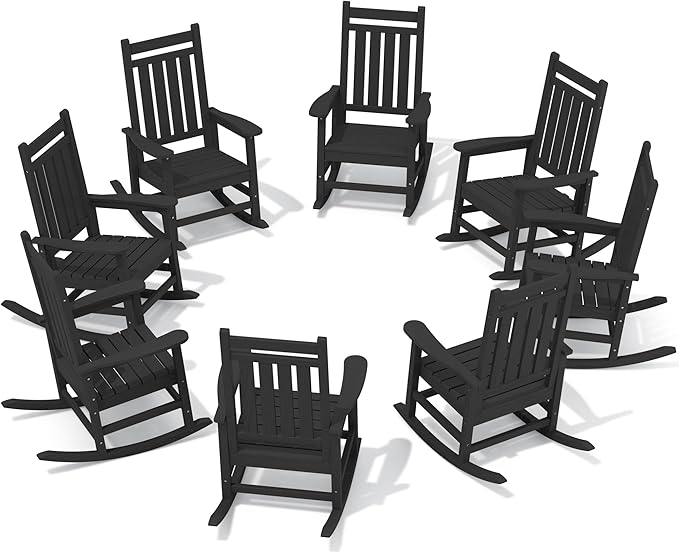 SERWALL HDPE Outdoor Rocking Chair Set of 8, Patio Rocking Chairs by SERWALL