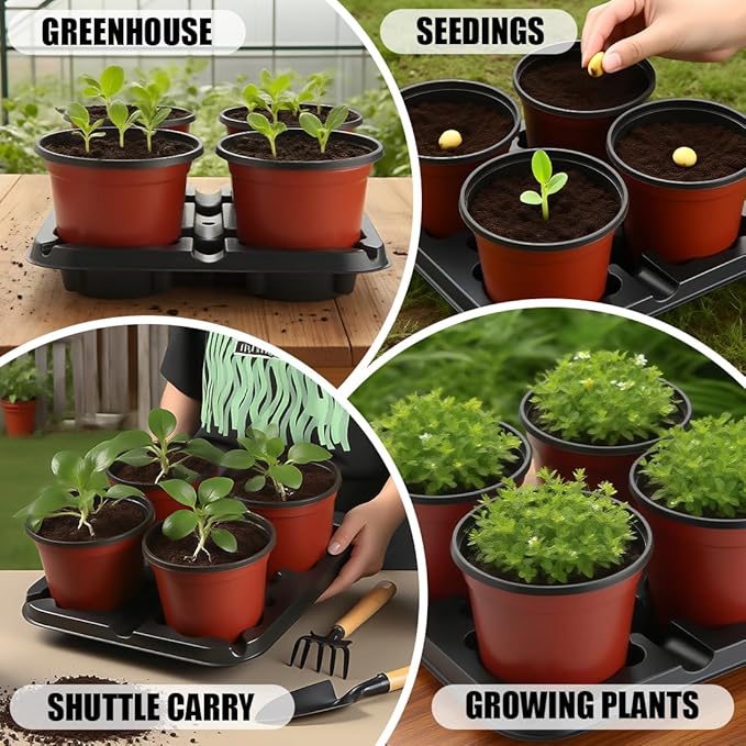 4 Cell Round Nursery Pot Trays for 5-6 Inch Pots, Thickened Sturdy Seedling Pot - Image 6