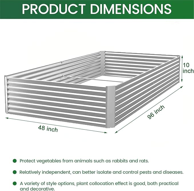 3 Pack 8x4FT Corrugated Galvanized Steel Raised Garden Bed Outdoor, Metal Above - Image 2