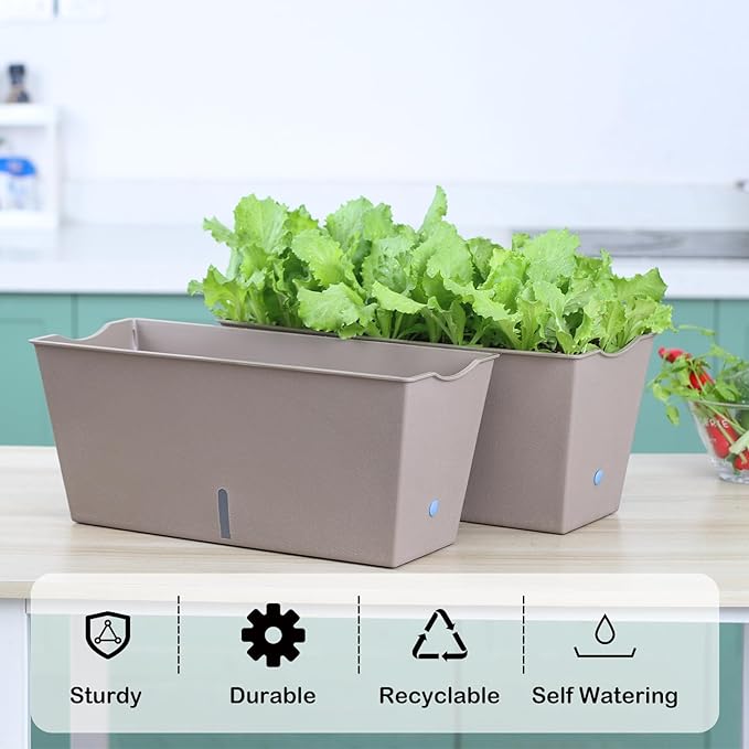 Window Box Planter 6 Pcs, 16.5 Inches Self Watering Rectangle Flower Plant Pots - Image 2