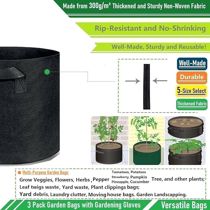 3-Pack 20 Gallon Thickened Plant Grow Bags Large Heavy Duty Fabric Plant Pots - Image 5