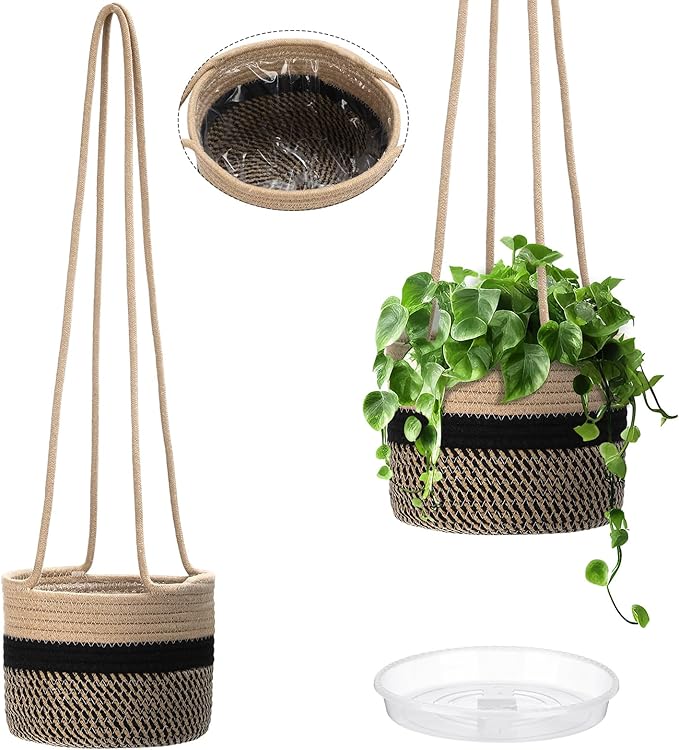 2 Packs Hanging Planter Basket 7.8" Cotton Rope Woven Plant Hangers Indoor by Sunnychicc