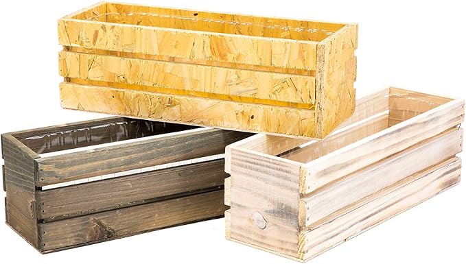 Wood Planter Box with Wine Crate Styled, 12x4 Inch Rectangular, Plastic Liner - Image 3