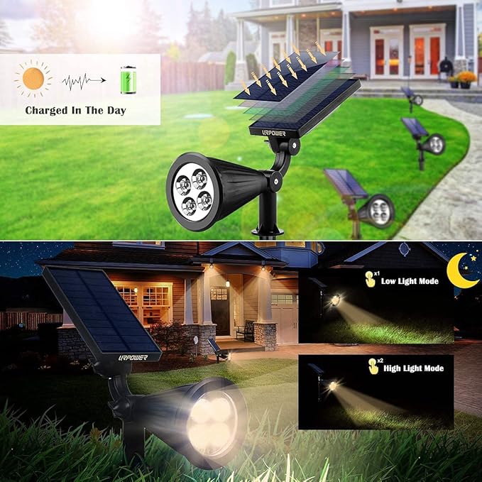 URPOWER Solar Lights Waterproof Solar Lights Outdoor 2-in-1 Adjustable Solar - Image 3
