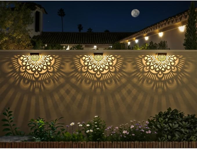 6 Pack Solar Fence Lights Outdoor Wall Lights Gold Plastic Solar Powered Deck - Image 3