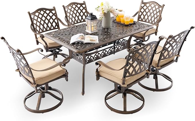 7-Piece Cast Aluminum Patio Furniture, Patio Dining Set by Unknown