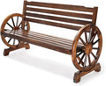 VINGLI Rustic Wooden Wheel Bench Outdoor Bench, Patio Bench Wagon Slatted Seat by VINGLI