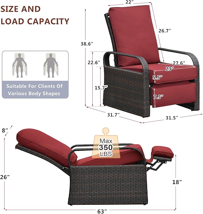 Outdoor Recliner, Outdoor Resin Wicker Patio Recliner Chair - Image 2