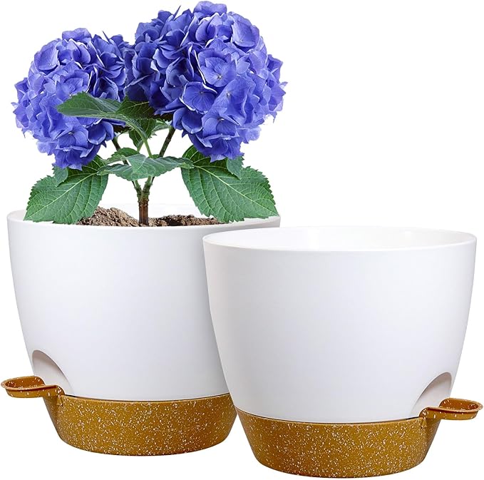 10 inch Self Watering Pots, 2 Pack Plastic Planters by WSMKSZ