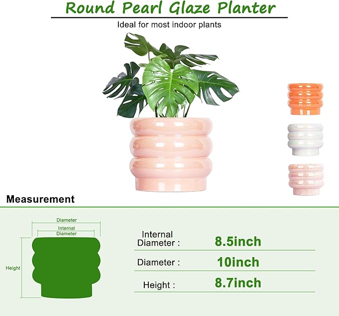 10 inch Ceramic Plant Pots for Indoor Plants, Rainbow Pearl Glaze Planter - Image 2