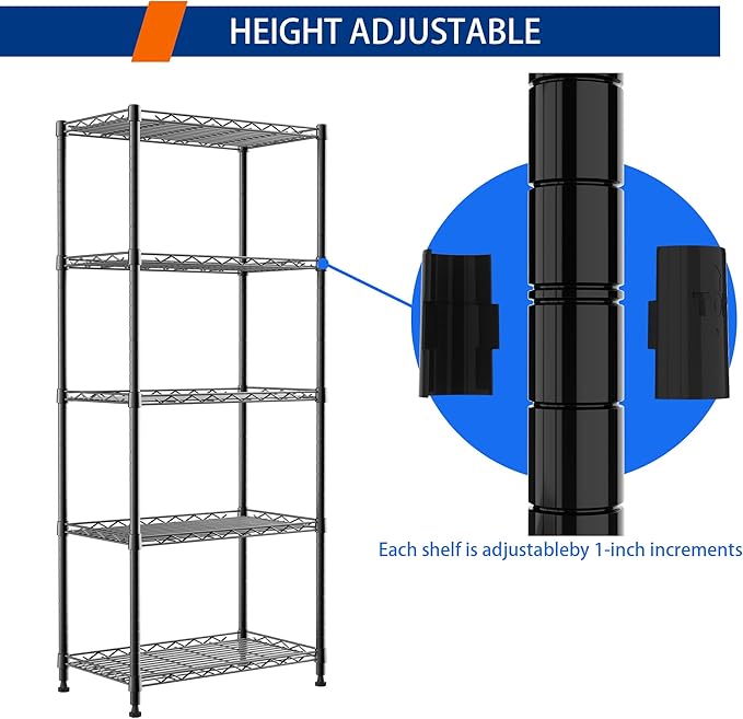 REGILLER 5-Wire Shelving Metal Storage Rack Adjustable Shelves, Standing - Image 6