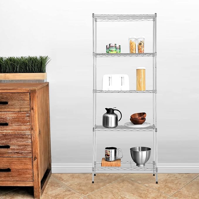 BestOffice | 5-Tier Wire Storage Shelves | 14x24x60 | Chrome | Heavy-Duty Metal - Image 2