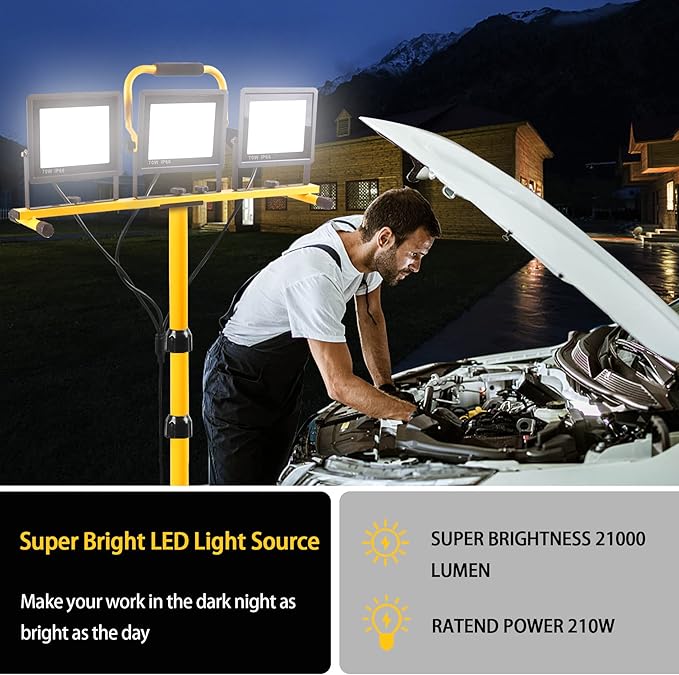 22000 Lumen Work Lights with Stand, 2 Adjustable Head LED Work Light, with - Image 2