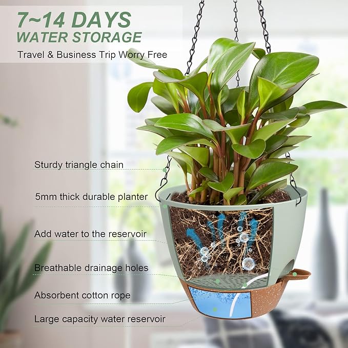 Hanging Planters for Indoor Outdoor Plants, 2 Pack Self Watering Hanging Pot - Image 2