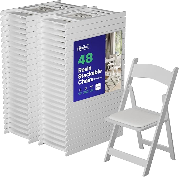 SIMPLEX 48 White Folding Chairs – Resin Stackable Foldable Chairs by Simplex