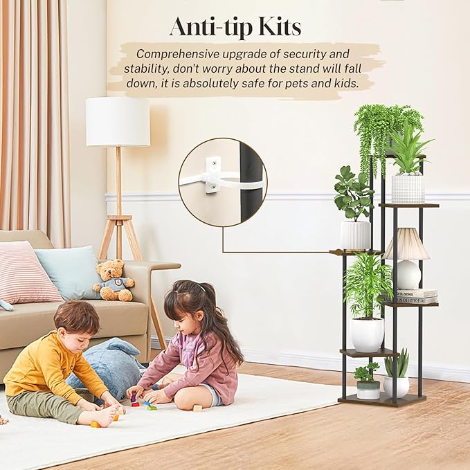 6 Tier Plant Stand Indoor Outdoor, Tall Metal Wood Muti-Level Planter Shelf - Image 4