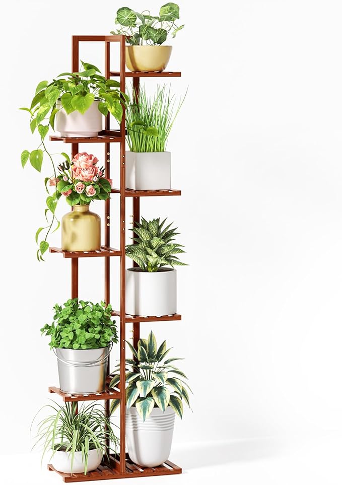 ROSSNY 55 Inch Tall Plant Stand Indoor, 7 Tier 8 Potted Bamboo Plant Stands by ROSSNY