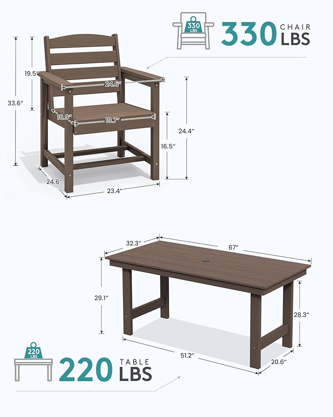 SERWALL Outdoor Dining Set for 6, HDPE Furniture Set - Image 5