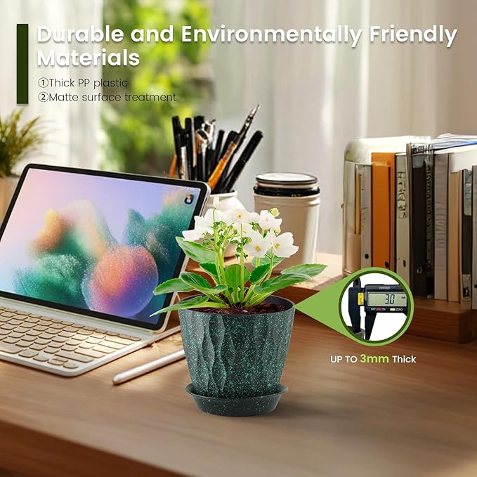 5 inch Plant Pots for Indoor Outdoor Plants, 6 Pack Thick Nursery Pots - Image 5