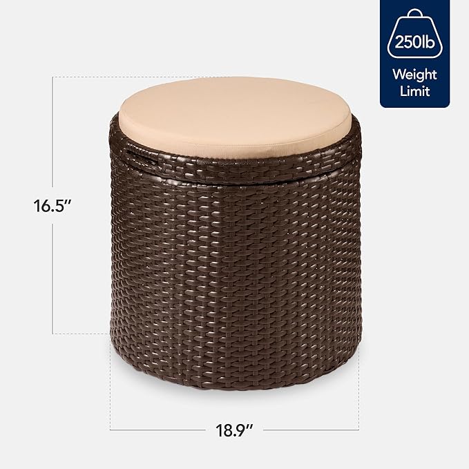 Best Choice Products Round Wicker Ottoman, Additional Seating, Side Table - Image 2