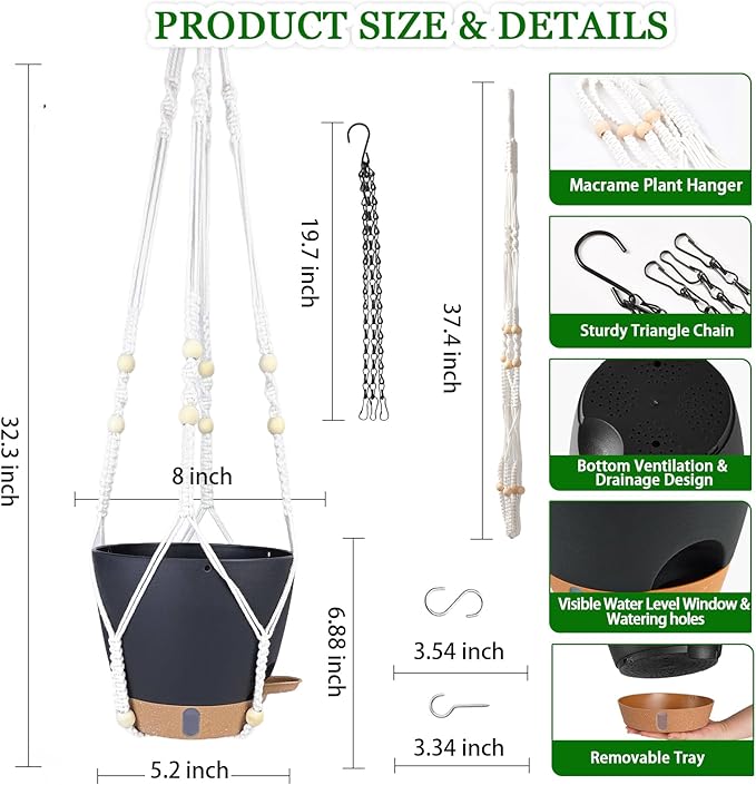 Hanging Planter Self Watering 8 Inch, 2 Pack Hanging Baskets - Image 3