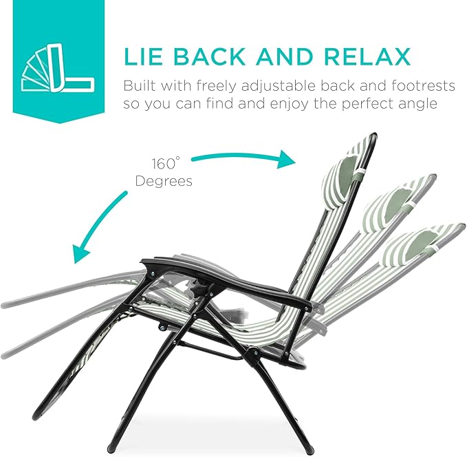 Best Choice Products Set of 2 Adjustable Steel Mesh Zero Gravity Lounge Chair - Image 3
