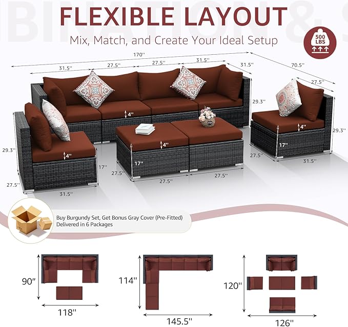 NICESOUL 8 Piece Modern Patio Couch Set, 29.3'' High Back Oversized Wicker - Image 4
