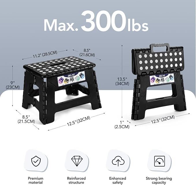 Delxo 9 Inch Folding Step Stool, Portable Collapsible Step Stool - Image 2
