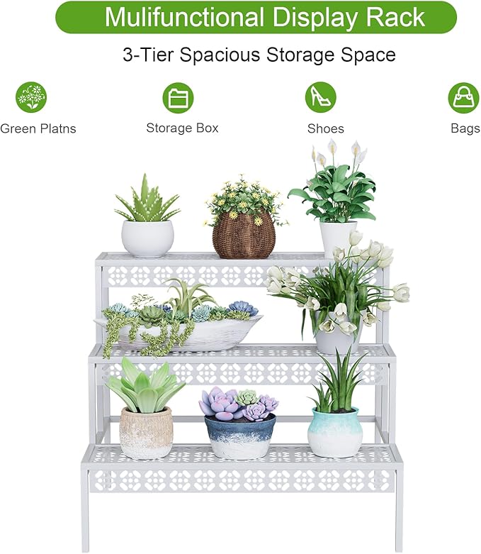 Garden 4 you 3 Tiers Metal Plant Stand, Rectangular Ladder Flower Pots Outdoor - Image 6