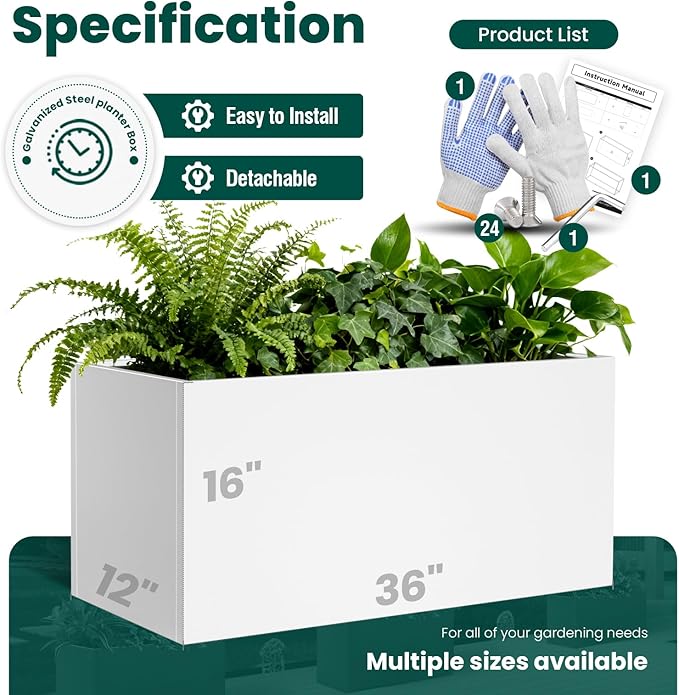 Metal Rectangular Planter 36" L x 12" W x 16" H Galvanized Steel Planter Box - Image 2