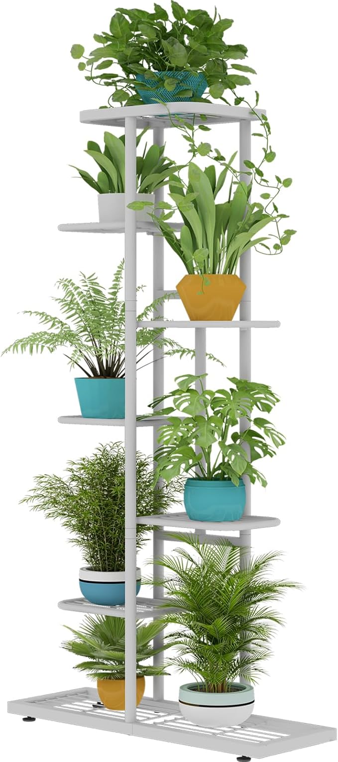 LINZINAR Plant Stand Metal 7 Tier 8 Potted Multiple Flower Pot Holder Shelf by LINZINAR