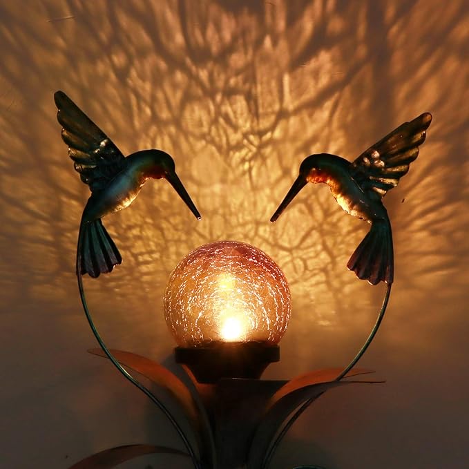 VCUTEKA Solar Lights Outdoor Metal Garden Stake Waterproof Crackle Glass Globe - Image 4