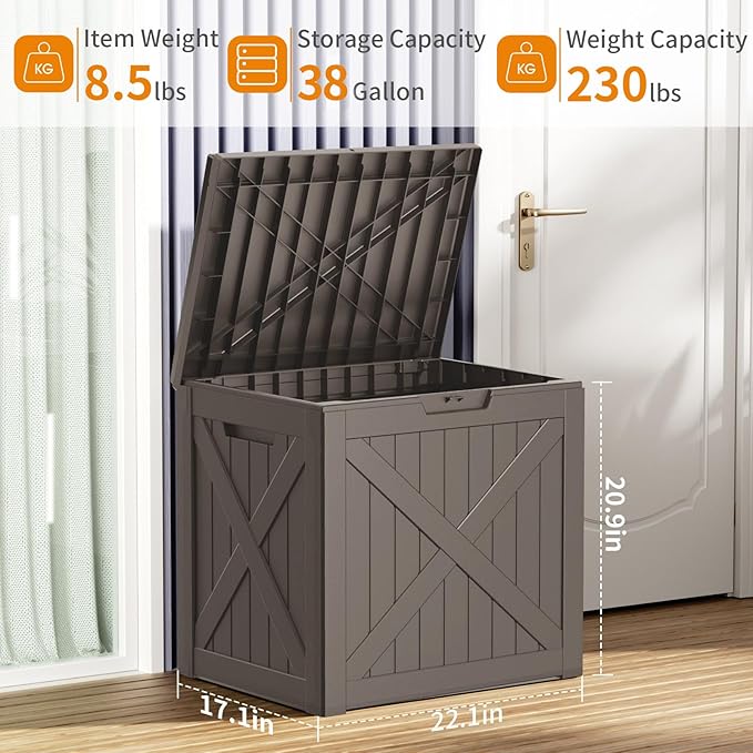 38 Gallon Outdoor Deck Box, Lockable Waterproof Outdoor Storage Boxes - Image 5