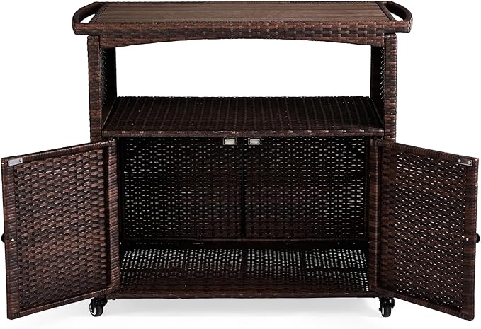 VINGLI Wicker Outdoor Bar Cart - Image 7