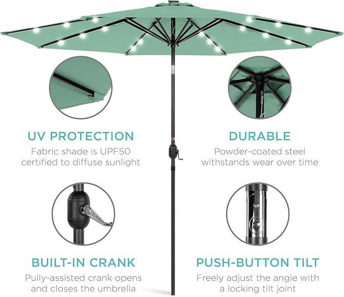 Best Choice Products 10ft Solar Polyester LED Lighted Patio Umbrella w/Tilt - Image 5