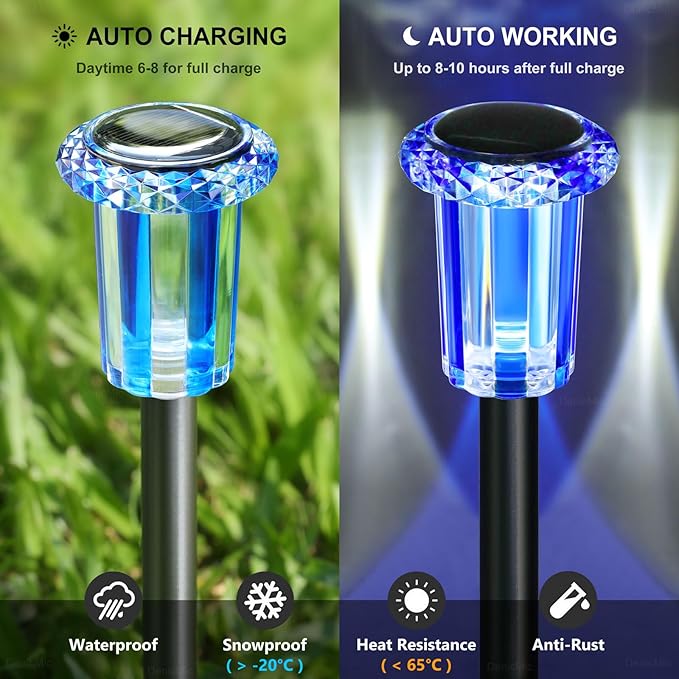 DenicMic Solar Lights Outdoor 10 Pack Waterproof Color LED Stainless Steel - Image 4