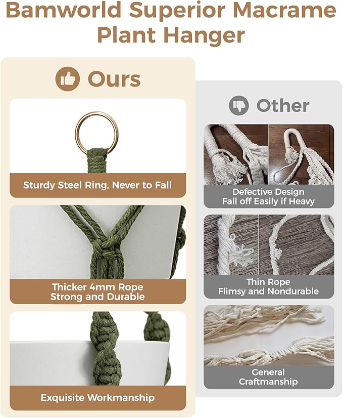 Bamworld Macrame Plant Hanger Indoor Hanging Planter - Image 3